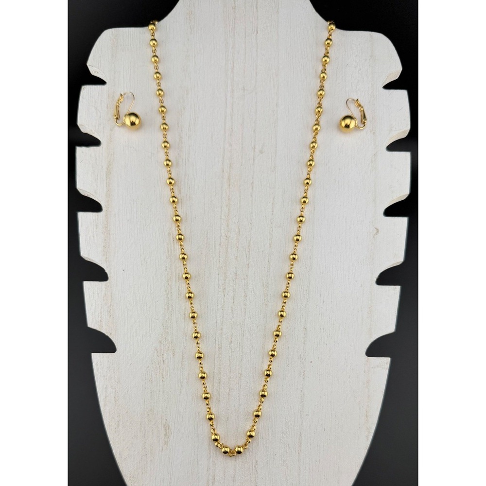 Napier Jewelry Set 24 Inch Gold Tone Beaded Necklace Leverback Ball Earrings